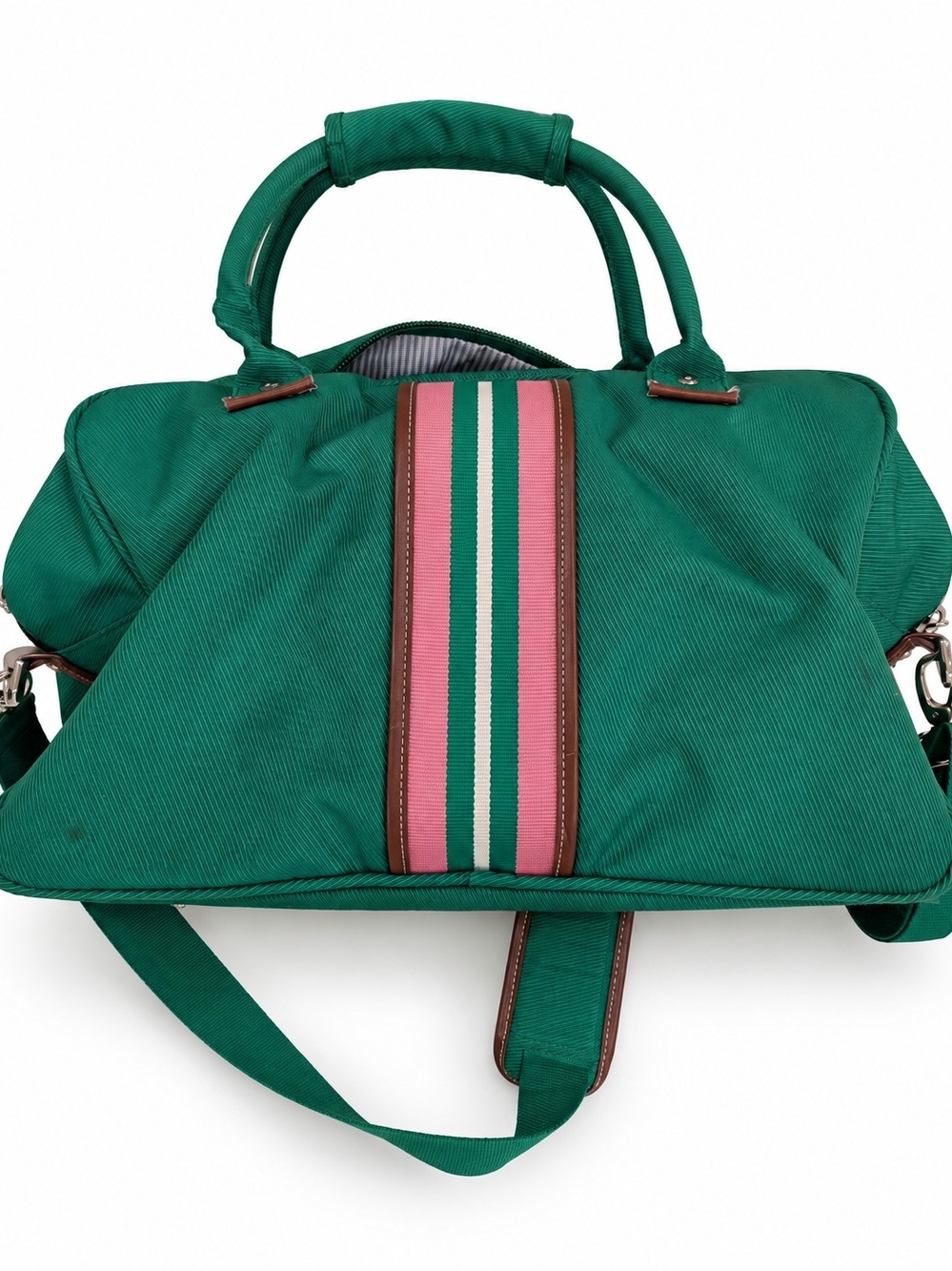 Vintage Tommy Hilfiger Green Pink Stripe Weekender Duffel Travel Bag Y2K
